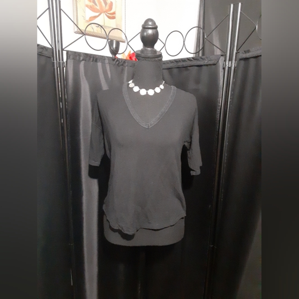rag & bone Black Short Sleeve V-Neck Top High Low Women's Size S/P Casual